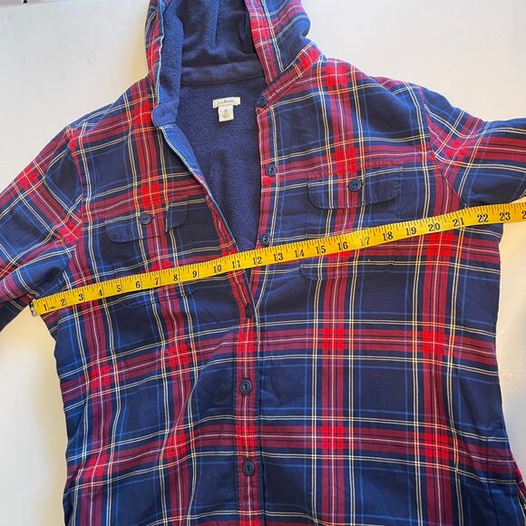 L.L. Bean Cotton Shacket Womens Medium Red & Blue Plaid Hooded Shirt Jacket - Picture 6 of 9